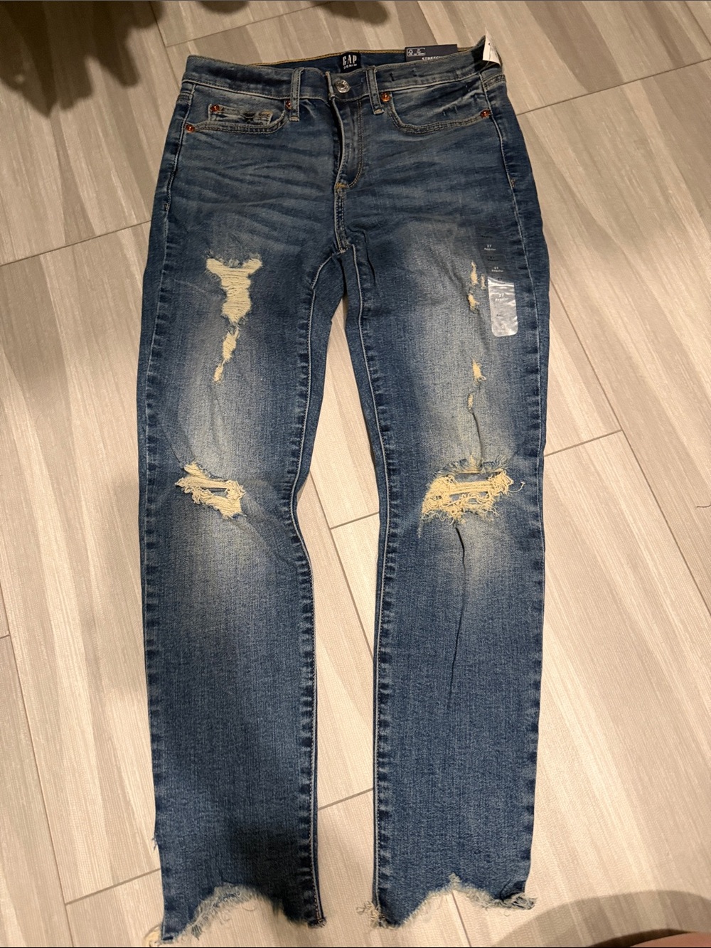 GAP Women's Ripped True Skinny Ankle Dark Blue Jeans